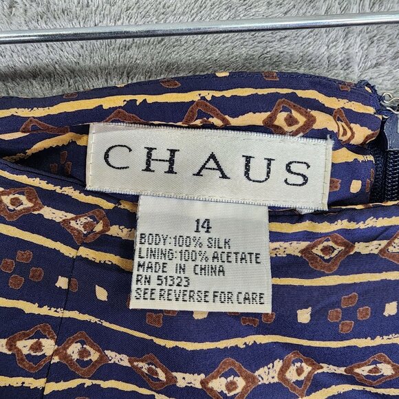 Womens Chaus Vintage Maxi 100% Silk Skirt Brown & Blue Geometric Print Size 14 - Picture 4 of 9